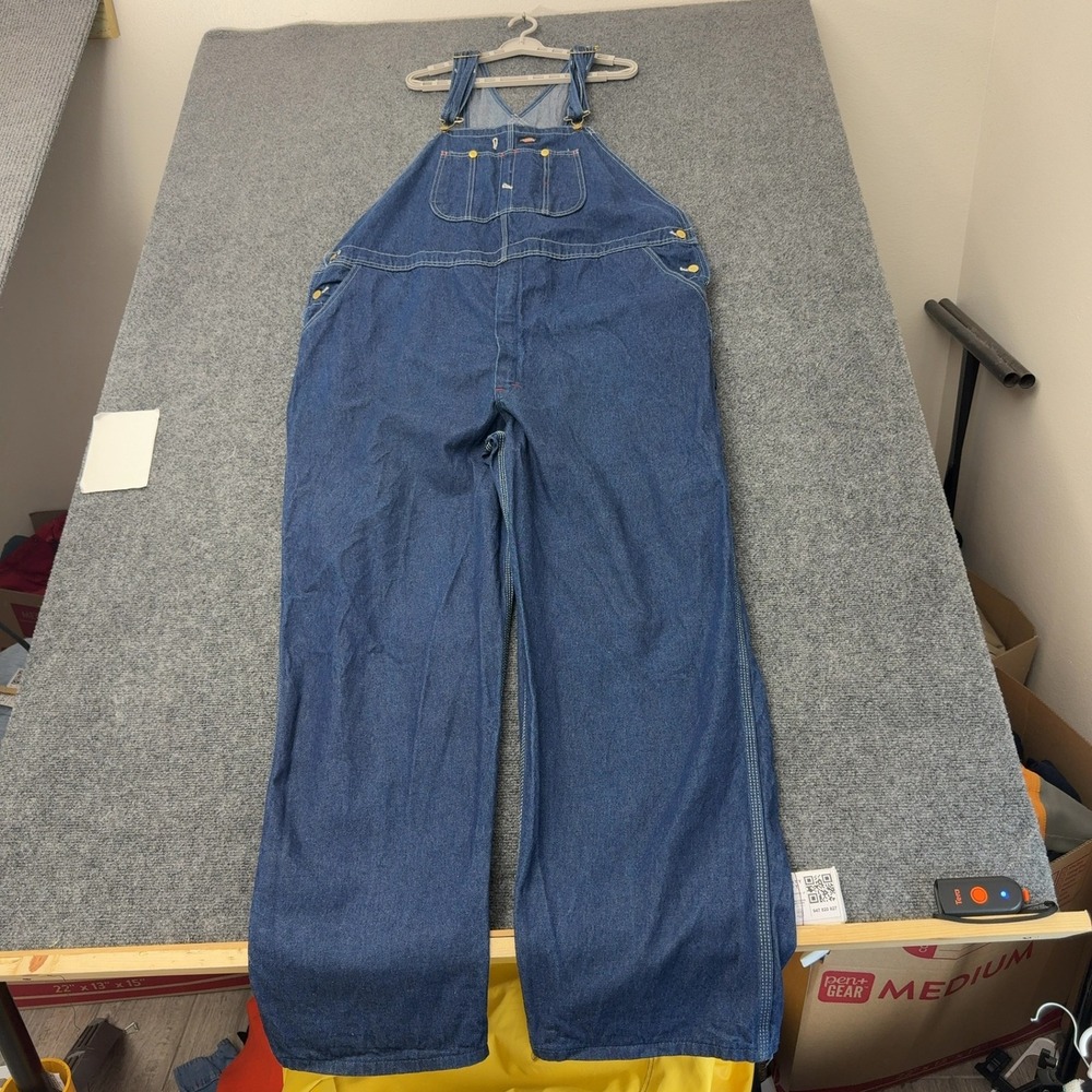 Dickies Overalls Mens 48x32 Blue Cotton Denim Carpenter Bib Workwear Streetwear